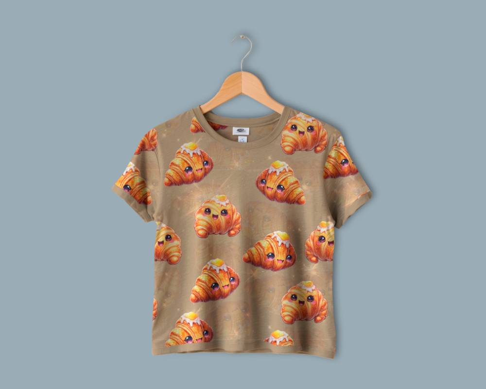Jersey print med søde glimtende croissanter - sand - Billede 2