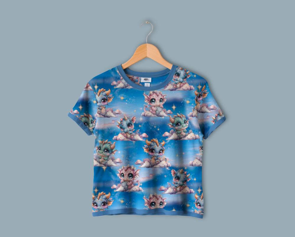 Jersey print med søde drager - blå - Billede 2