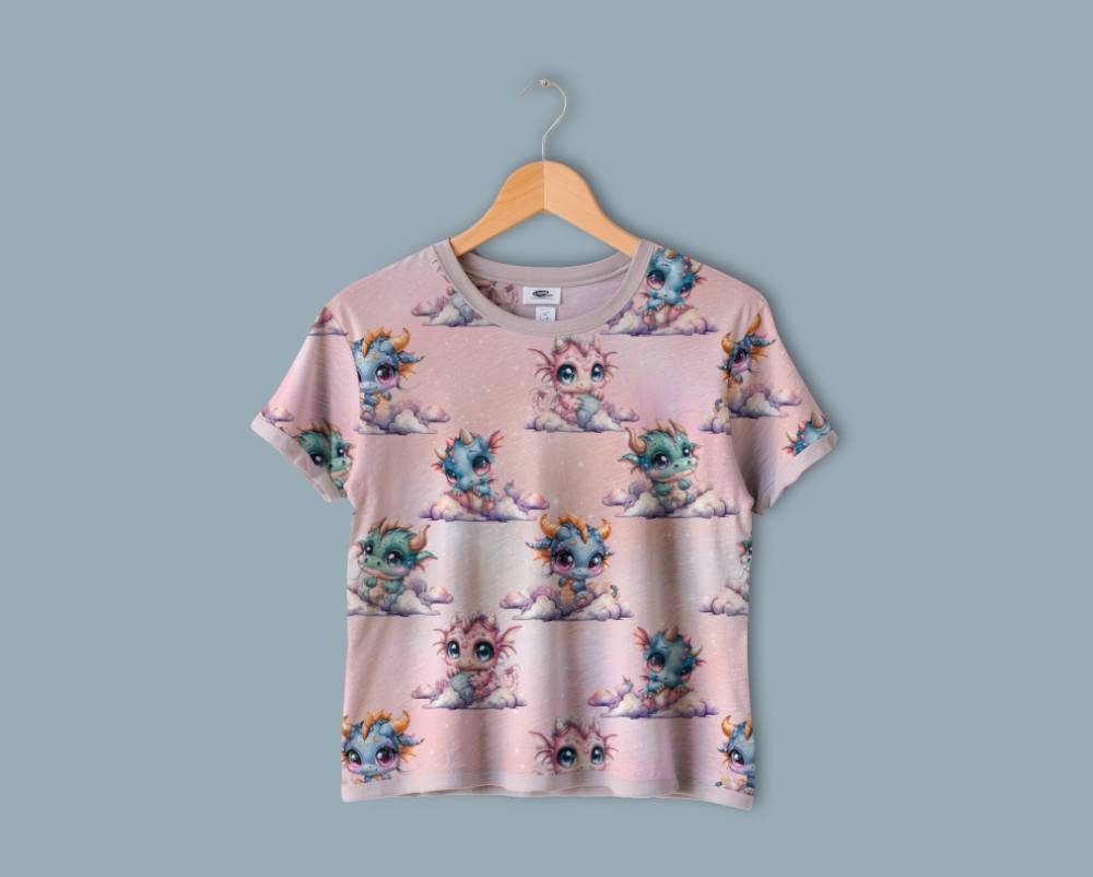 Jersey print med søde drager - duset rosa - Billede 2