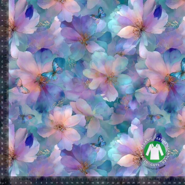 Jersey print med fadede smukke blomster - lilla