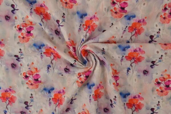 100% bomuld med broderi og blomster - rød