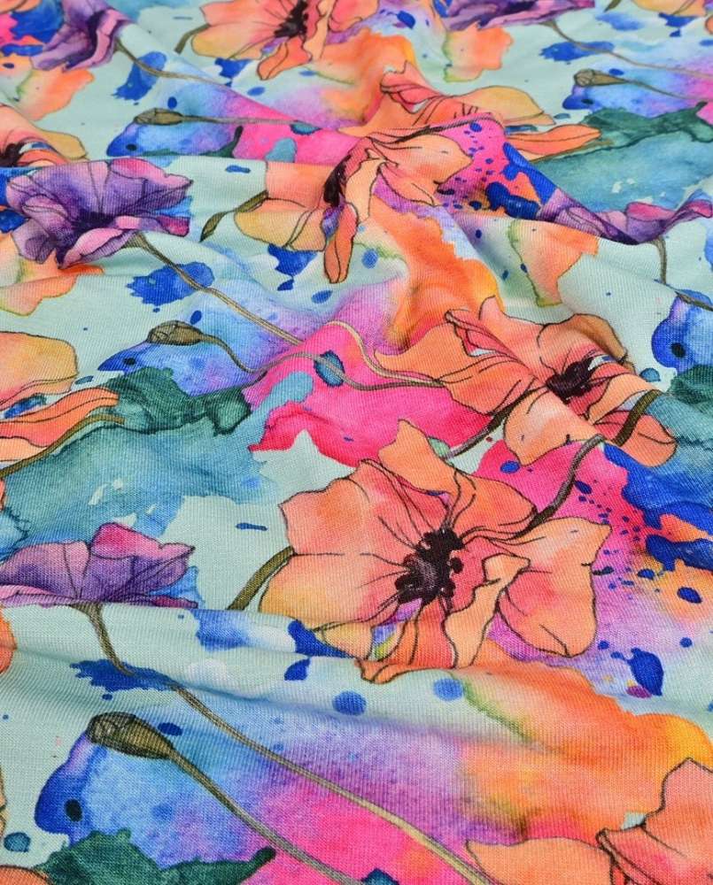 Bambus print med elegante blomster - turkis - Billede 2