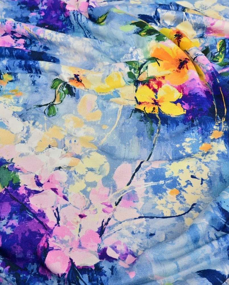 Bambus print med flotte blomster - blå - Billede 2