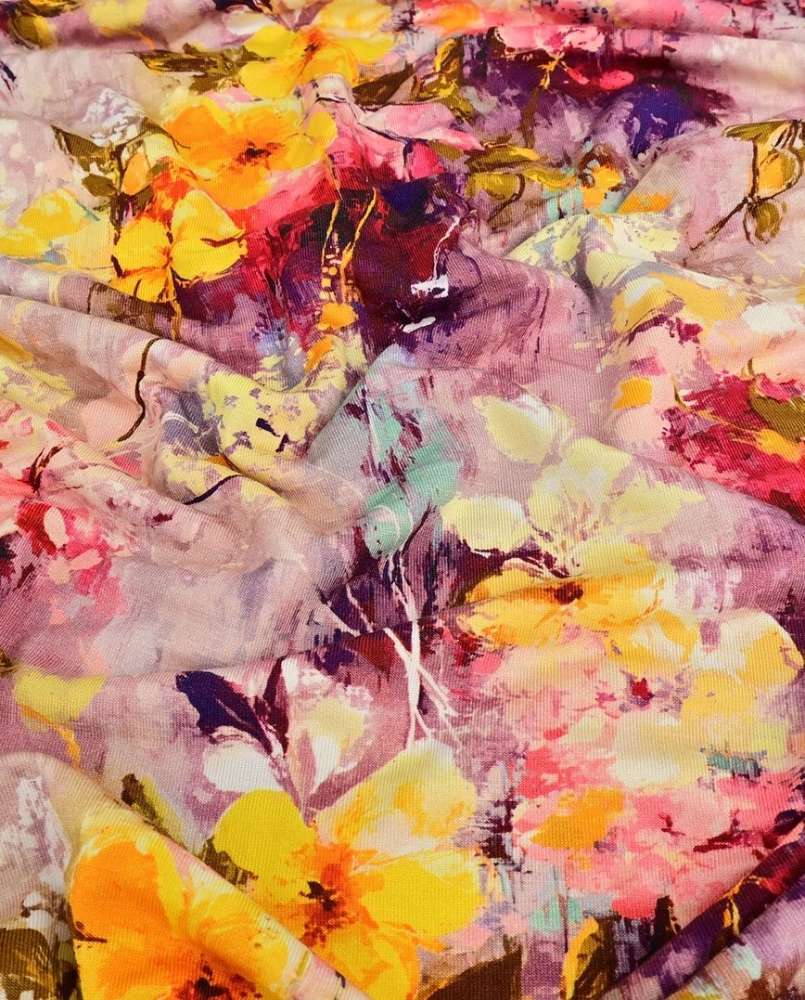 Bambus print med flotte blomster - rød - Billede 2