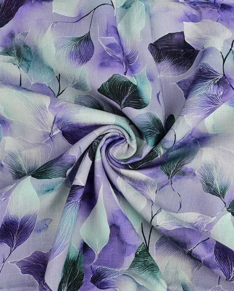 Viscose / hør print med flotte blade - lilla - Billede 3