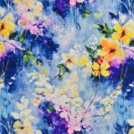 Bambus print med flotte blomster - blå