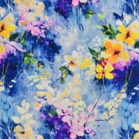Bambus print med flotte blomster - blå