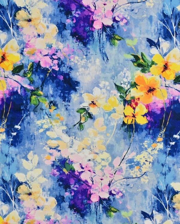 Bambus print med flotte blomster - blå