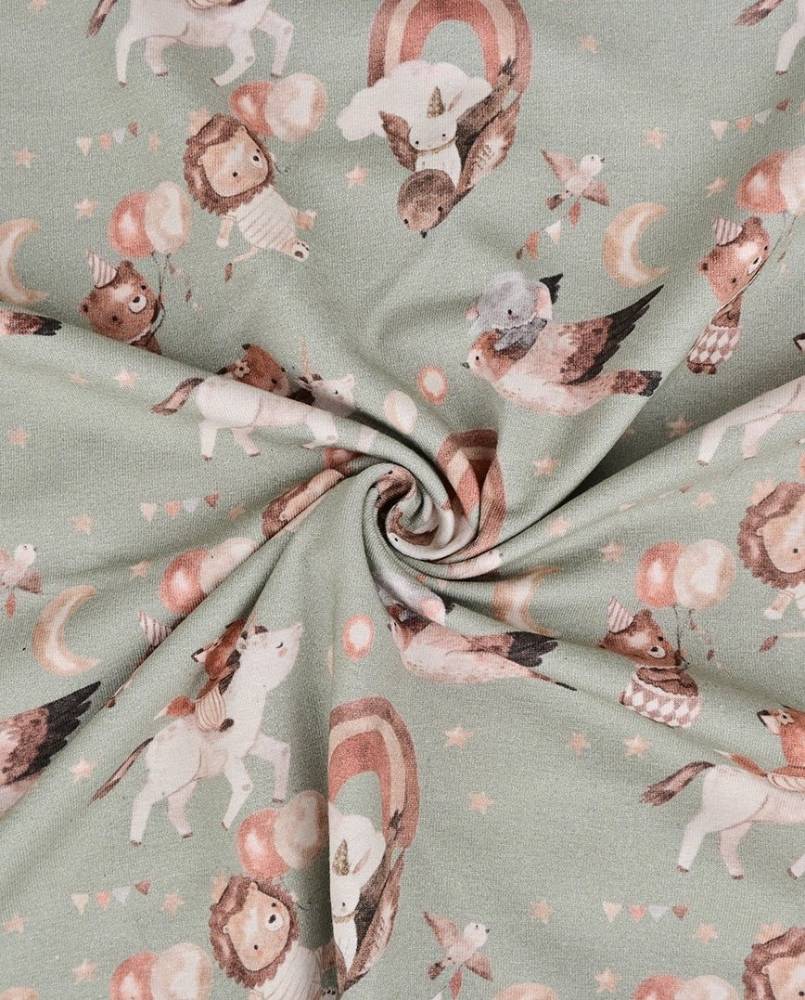 Jersey print med sødt børnetema - grøn - Billede 3