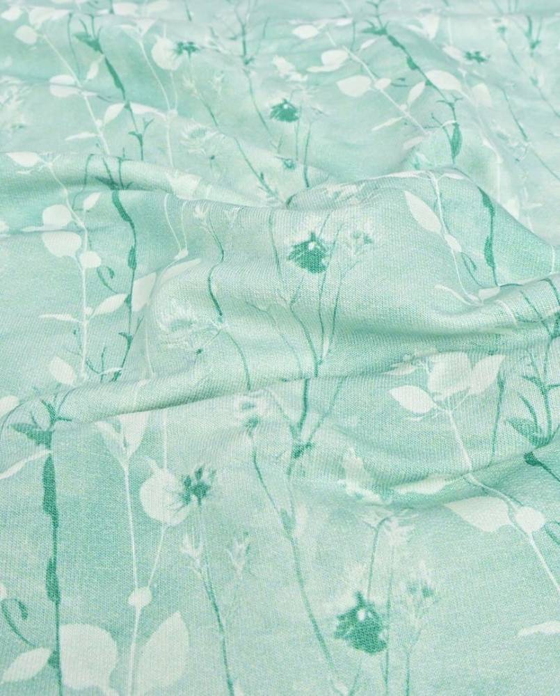 French Terry print med blomster - grøn - Billede 3
