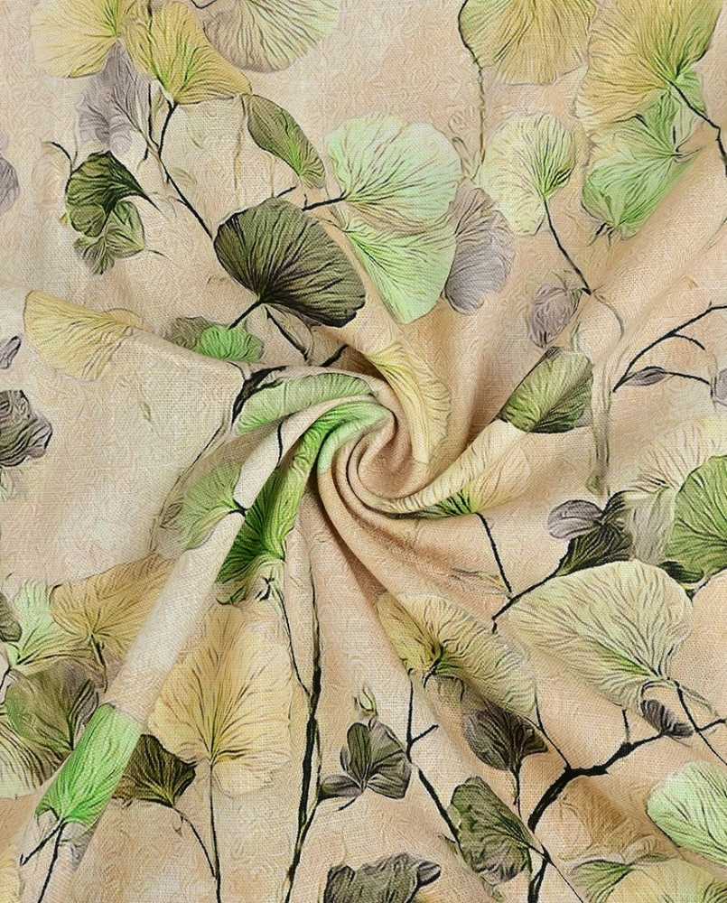 Viscose / hør print med flotte blade - grøn - Billede 2
