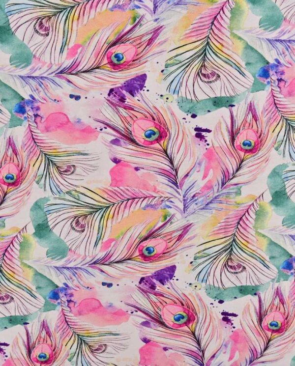 Bambus print med elegante fjer - rosa