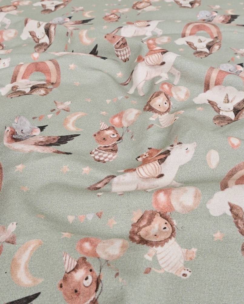 Jersey print med sødt børnetema - grøn - Billede 2