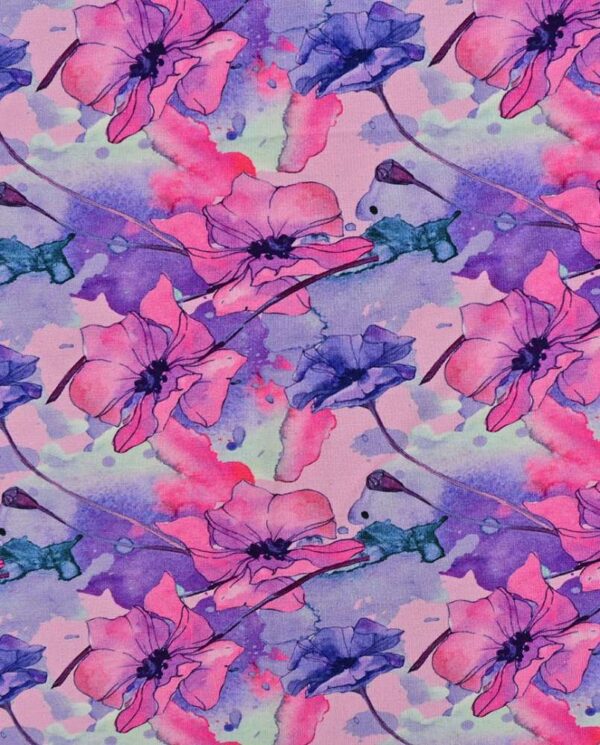 Bambus print med elegante blomster - pink