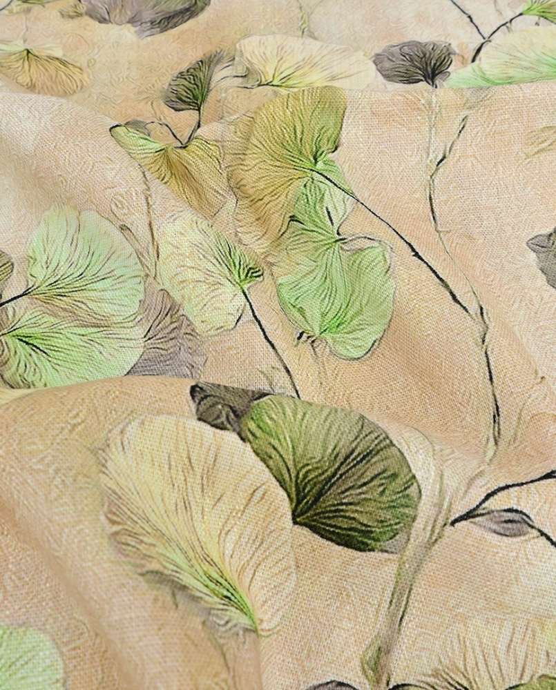 Viscose / hør print med flotte blade - grøn - Billede 3
