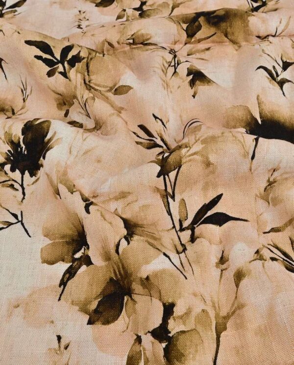 Viscose / hør print med flotte blade - brun
