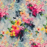 Bambus print med flotte blomster - grå