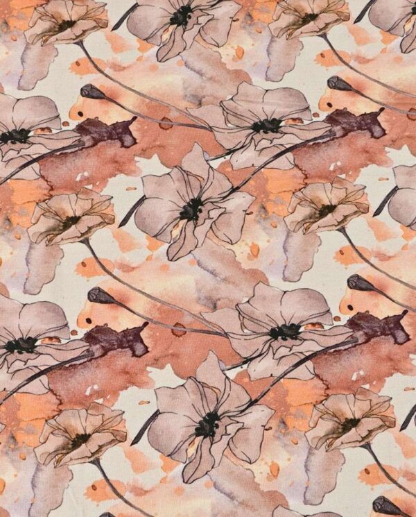 Bambus print med elegante blomster - brun