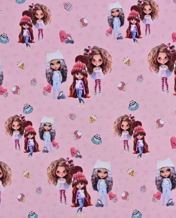 French Terry print med pige tema