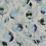Viscose/hør med bladprint i blå og lilla