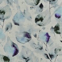 Viscose / hør print med flotte blade - blå, lilla