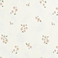 Rib-strik i bomuld med blomster - rosa