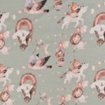Jersey print med sødt børnetema - grøn
