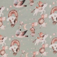Jersey print med sødt børnetema - grøn