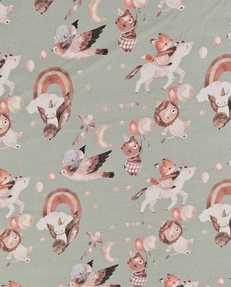 Jersey print med sødt børnetema - grøn