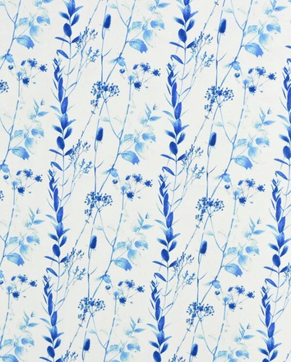 French Terry print med blomster - hvid & blå