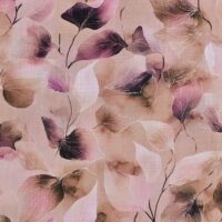 Viscose / hør print med flotte blade - fuchsia