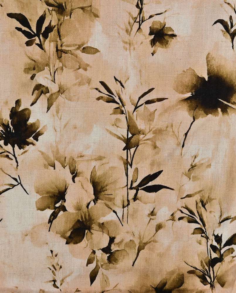 Viscose / hør print med flotte blade - brun - Billede 2