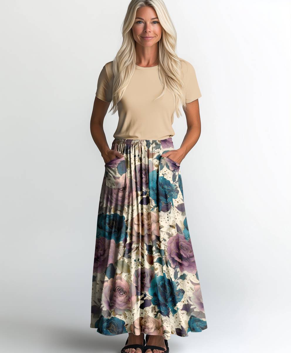 Jersey print med elegante cream roser - Billede 2