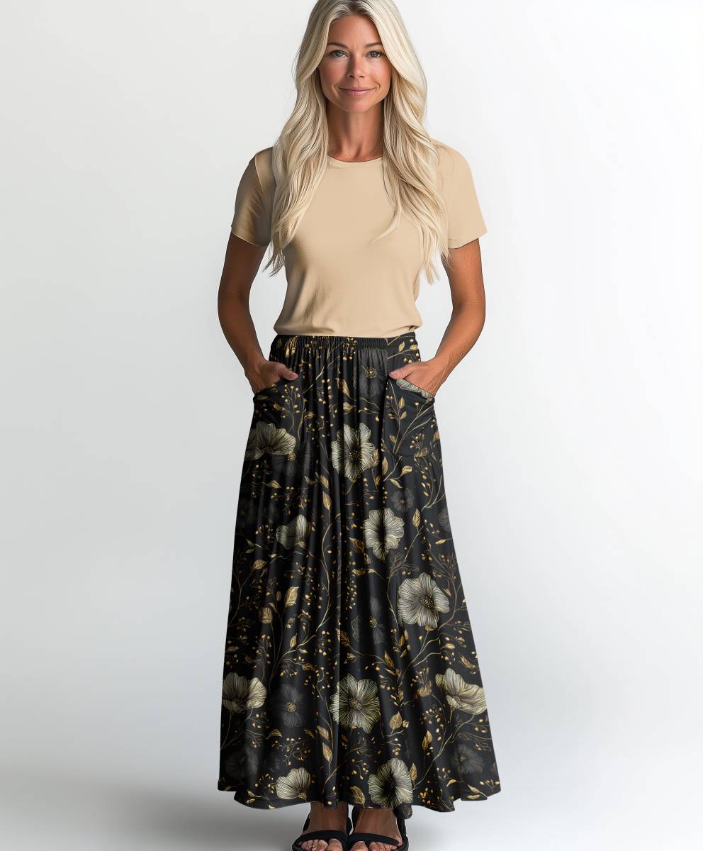 Jersey print med elegante guld blomster - Billede 2