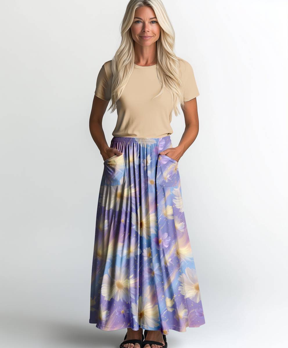 Jersey print med pastel margueritter - Billede 2