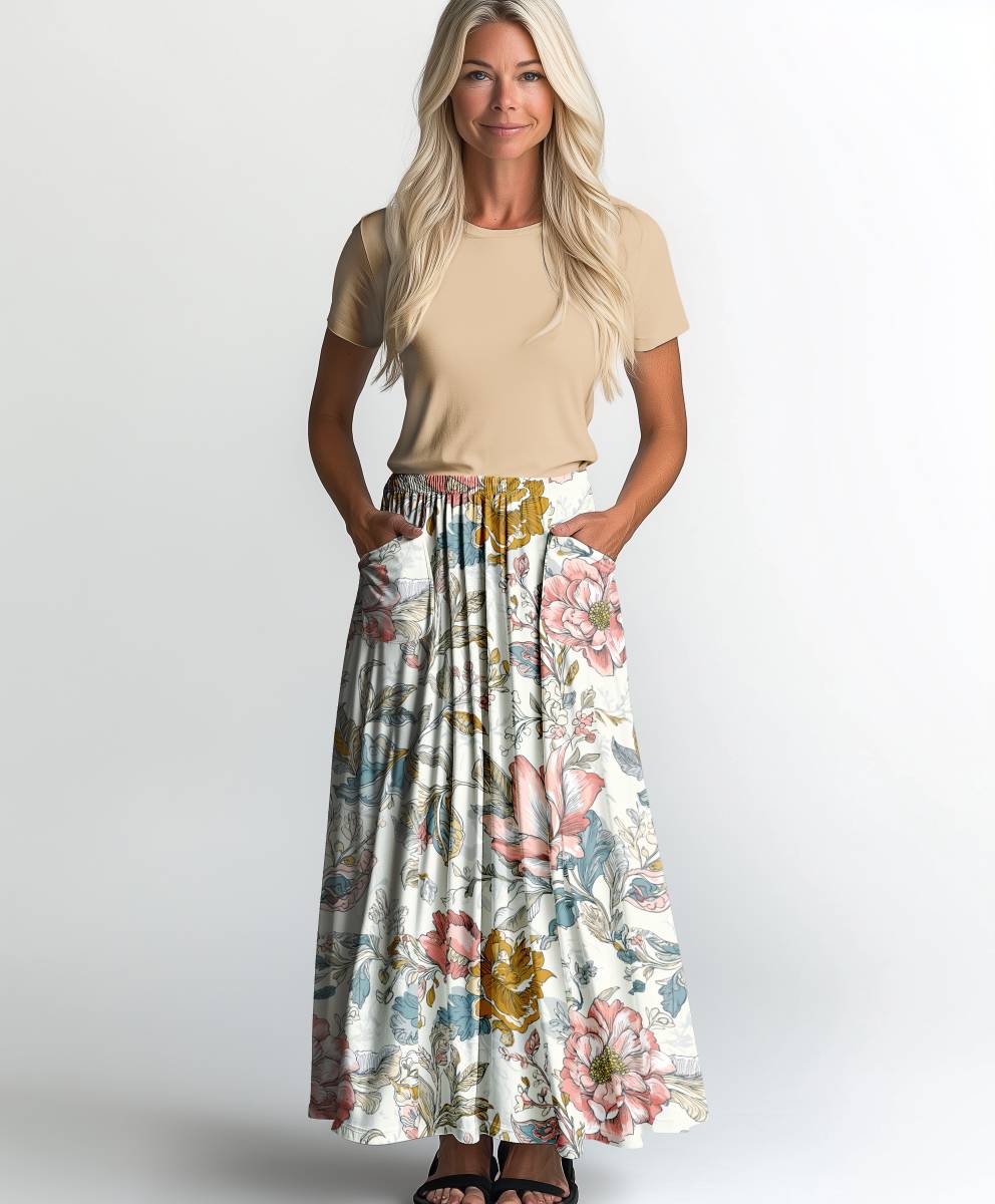 Jersey print med vintage spring flowers - Billede 2