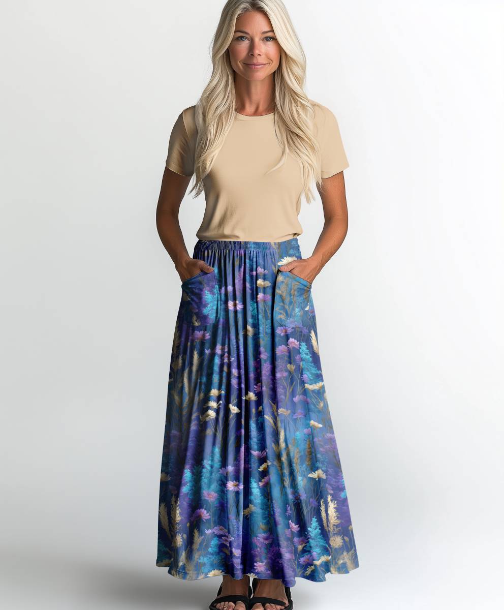 Jersey print med vilde blomster - lilla - Billede 2