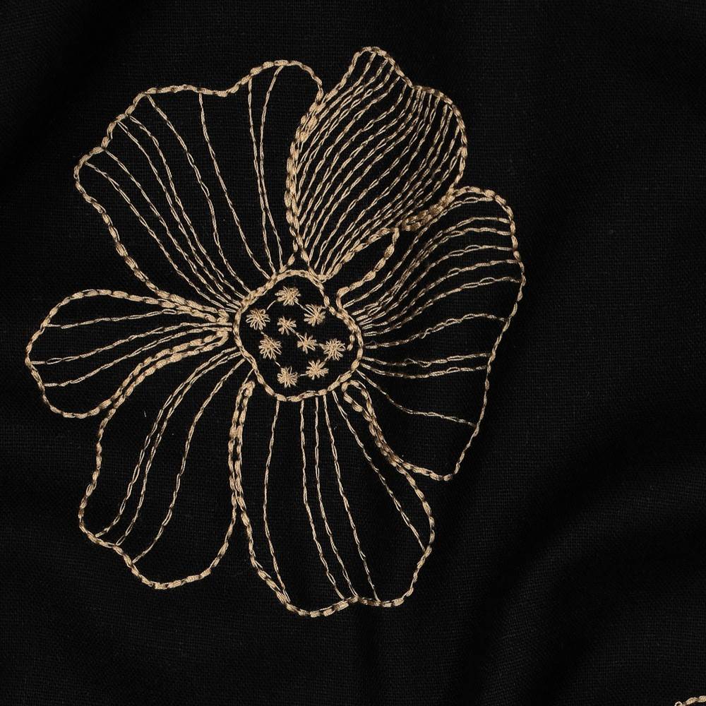 Hør viscose - blomster broderi sort - Billede 2