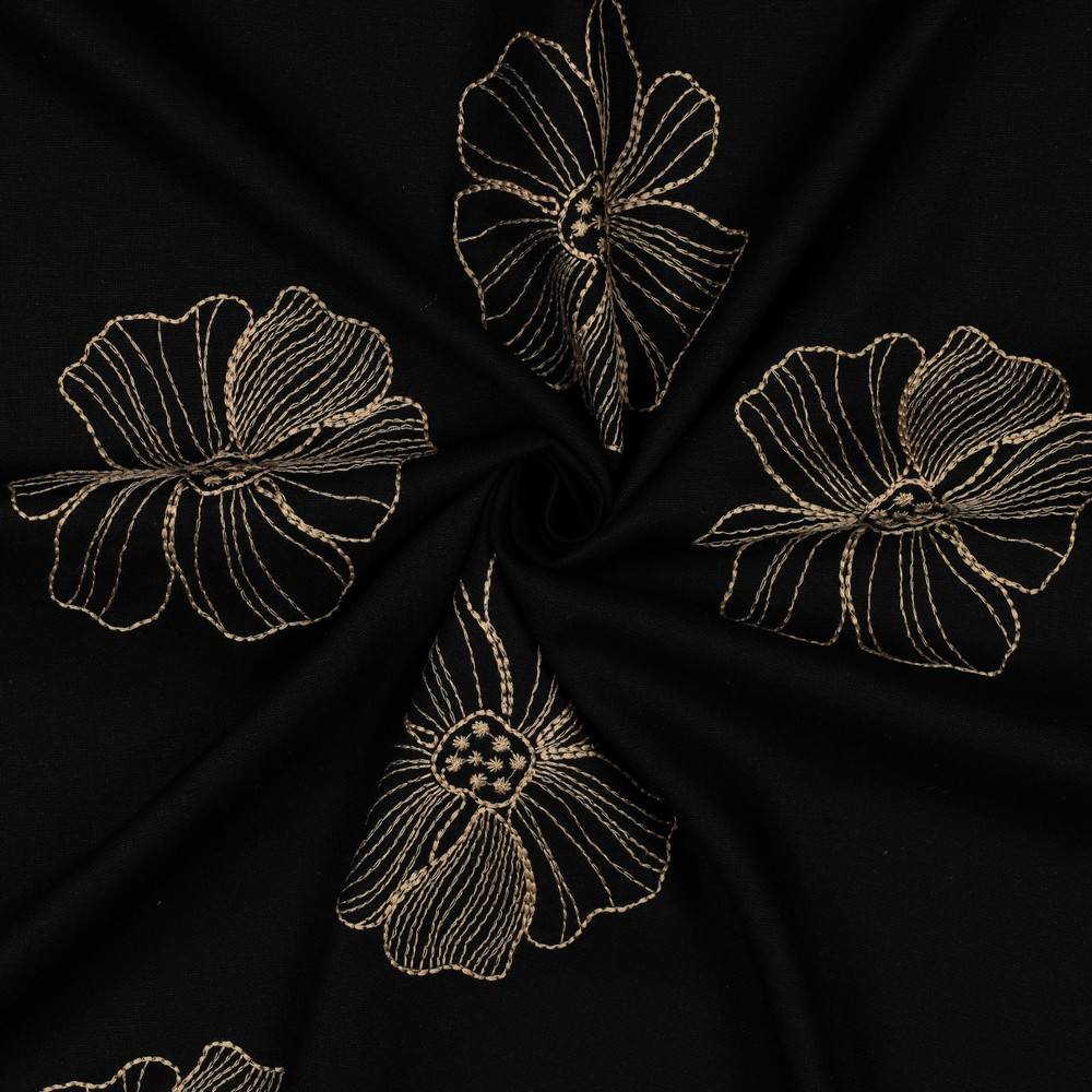 Hør viscose - blomster broderi sort - Billede 3