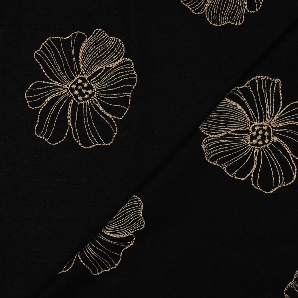 Hør viscose - blomster broderi sort - Billede 4