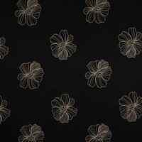 Hør viscose - blomster broderi sort