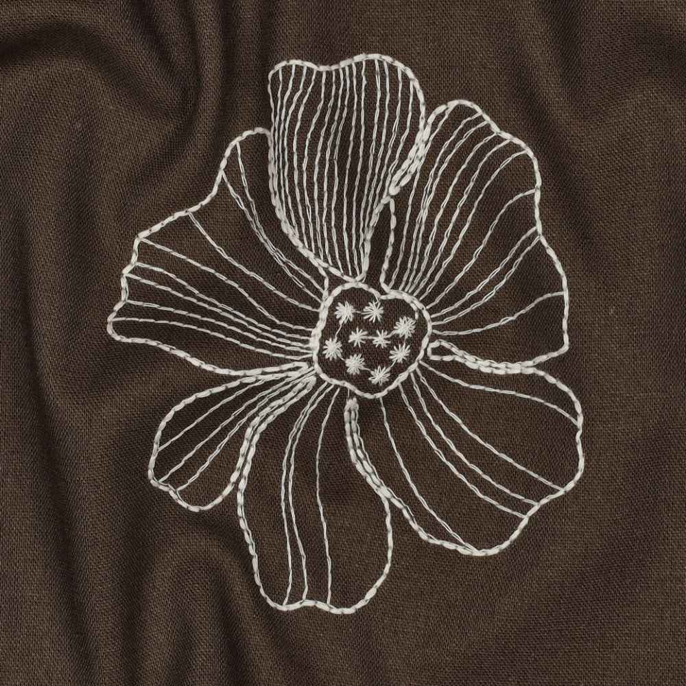 Hør viscose - blomster broderi brun - Billede 4