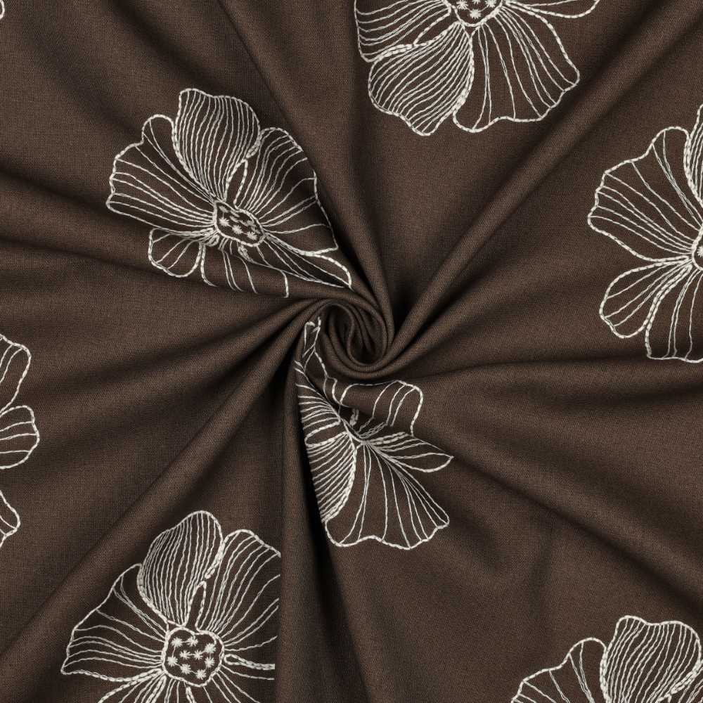 Hør viscose - blomster broderi brun - Billede 3