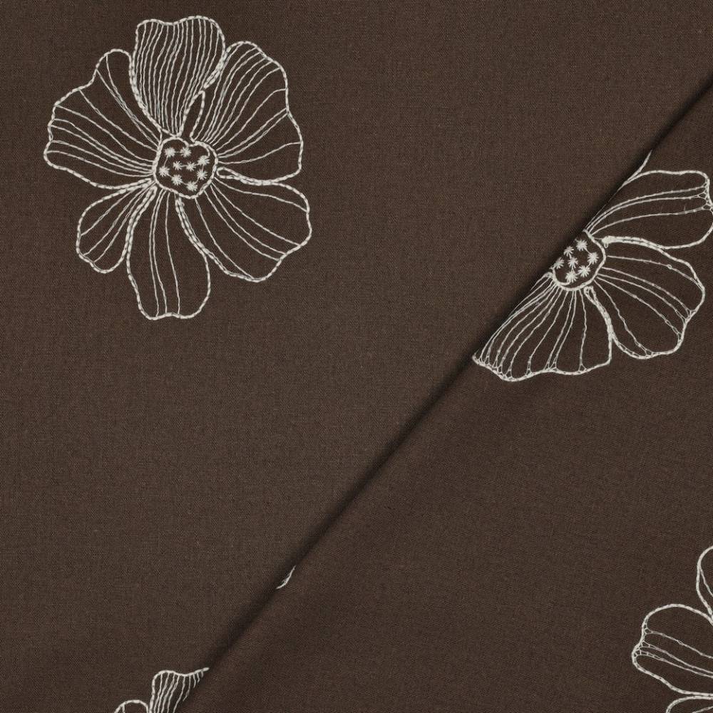 Hør viscose - blomster broderi brun - Billede 2