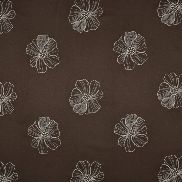 Hør viscose - blomster broderi brun