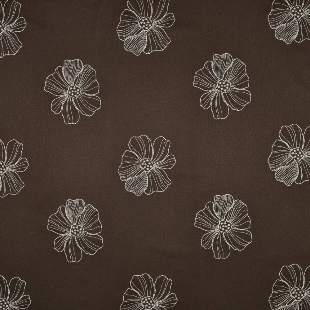 Hør viscose - blomster broderi brun