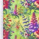 Hør viscose - tropiske blomster - grøn