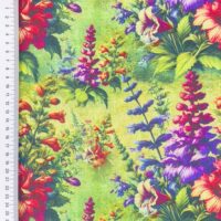 Hør viscose - tropiske blomster - grøn