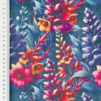 Hør viscose - tropiske blomster - blå