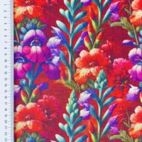 Hør viscose - tropiske blomster - rød